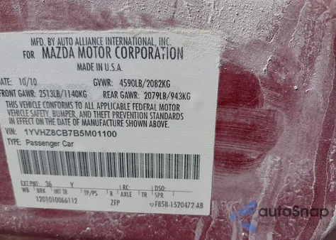 2011 Mazda Mazda6 S Grand Touring z USA, uszkodzony, nr VIN 1YVHZ8CB7B5M01100